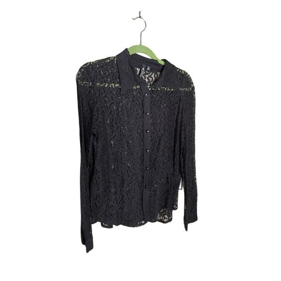 Milano Tops - Milano Womens Floral Lace Button-Up Shirt Long Sleeve Collared Black Size M NWT